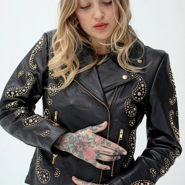 stylish black leather jacket for women