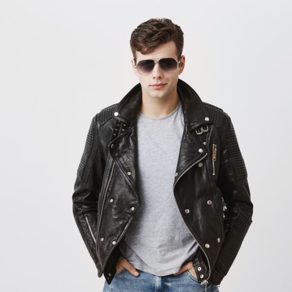 stylish black leather jacket for men