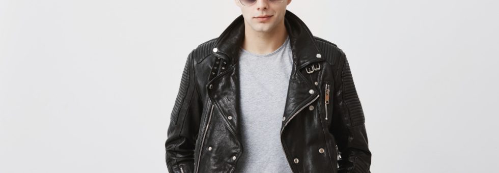stylish black leather jacket for men
